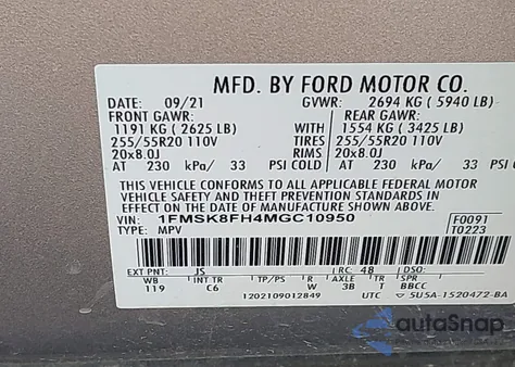 2021 Ford Explorer Limited z USA, uszkodzony, nr VIN 1FMSK8FH4MGC10950